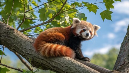Fototapeta premium Exploring red pandas in their natural habitat a visual journey through lush forests and scenic landscapes