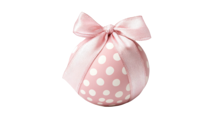 Pink polka dot easter egg with a bow on transparent background