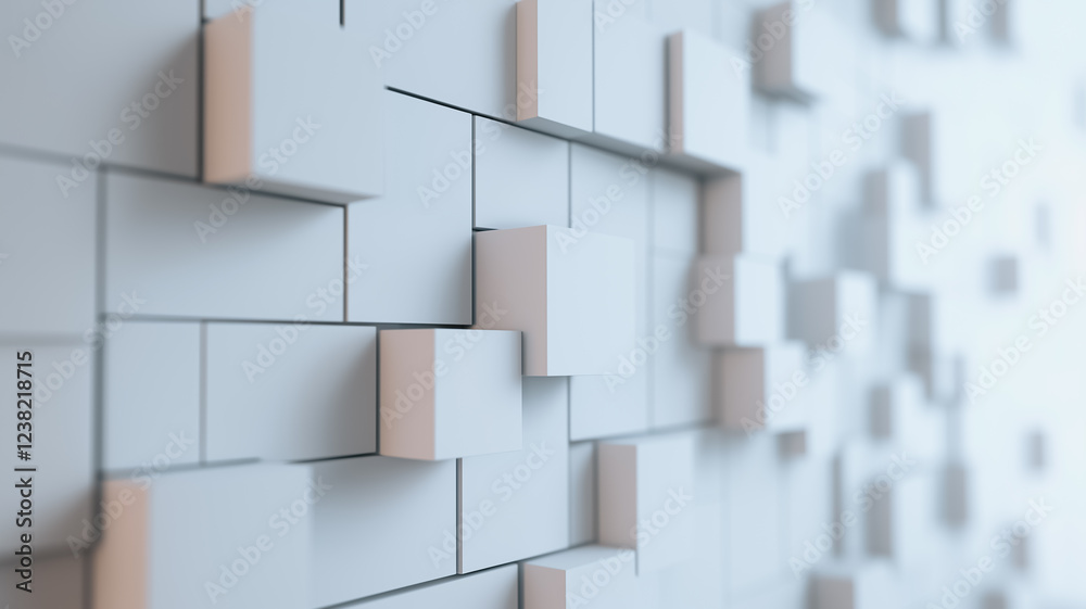Poster abstract 3d cube pattern: a mesmerizing texture of light gray and beige cubes creates a dynamic, thr