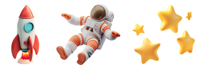 PNG 3d cartoon space, element set on transparent background