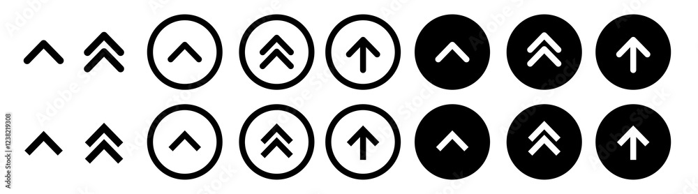 Wall mural up arrows set. scroll upward vector icon set. black simple arrow buttons set for apps or websites ui