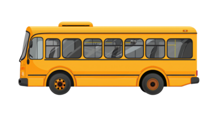 Yellow school bus isolated on transparent background ready for back to school