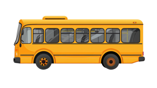 Yellow school bus isolated on transparent background ready for back to school