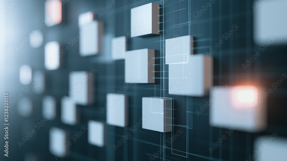 Poster abstract data network: a mesmerizing abstract image of interconnected data blocks forming a dynamic 