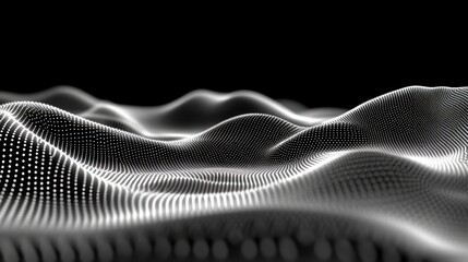Naklejka premium Abstract digital wave landscape, dark background, flowing data visualization