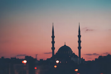 Ramadan moon is coming over mosque sky