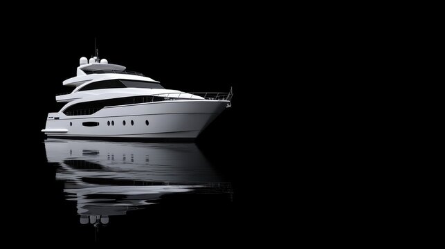 A stunning reflection of a luxurious yacht stands isolated against a black background, highlighting its elegance and sophistication while evoking a serene water ambiance