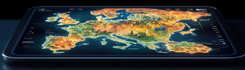 Detailed map of Europe on a digital device.