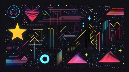 Neon geometric shapes background, digital art, website banner