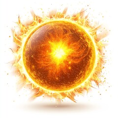 A vibrant illustration of the sun radiating energy, surrounded by fiery rays