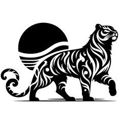 Tribal Tiger Tattoo Design: Black and White Sun Graphic