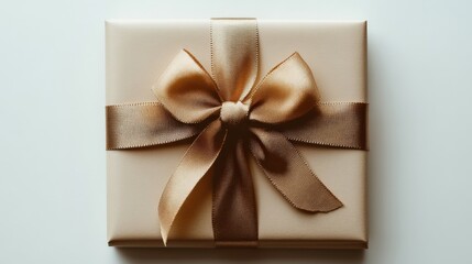 Beautifully Wrapped Gift With a Satin Ribbon Bow on a Table. Generative AI