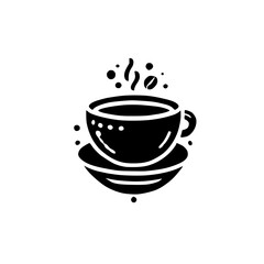 Aromatic Coffee Cup: A Simple Black and White Illustration of a steaming cup of coffee, perfect for coffee shops, cafes, and coffee lovers.  Enjoy the rich aroma and warmth of this minimalist design.