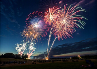 Fireworks burst, skies celebrate joyfully