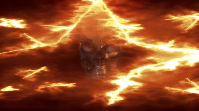 skull animation with fire pentagram effect