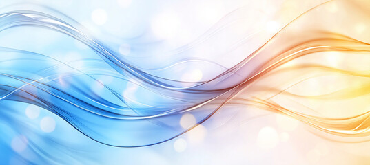 Naklejka premium Abstract blue and orange background with blurred wavy lines and soft bokeh effects creates serene and dynamic atmosphere. Perfect for modern designs and digital art