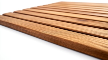 Teak deck of a yacht showcasing fine craftsmanship and rich wood grain on a pristine white background perfect for showcasing nautical elegance and quality