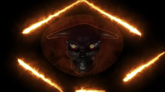 skull animation with fire pentagram effect