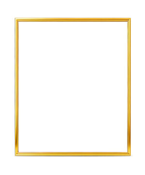 A sleek golden square frame with a thin, polished finish, isolated on a transparent background