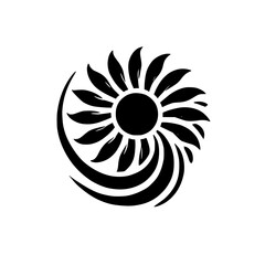 Black and White Sunflower Abstract Art: Minimalist Floral Design, Botanical Circle Graphic.  Elegant, Simple, and Stylish Vector Illustration.