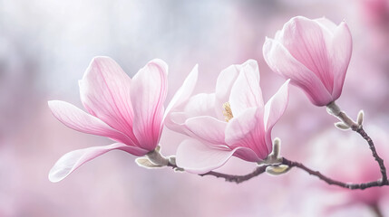Obraz premium Branch of pink spring magnolia flowers.