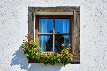 Charming wooden frame window with plants