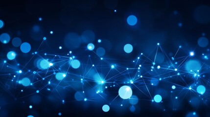 Abstract Dark Blue Technology Background. Connected Dots Digital Communication And Network Concept.,