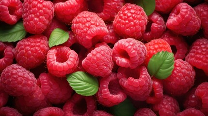 Lots of fresh raspberries swirl around a pile of fresh raspberrie seamless background.	