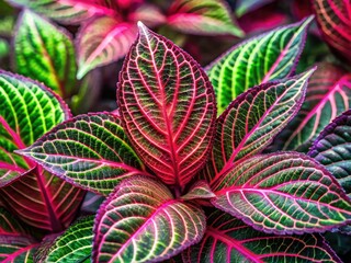 Obraz premium Red and purple striped leaves create a vibrant, unique houseplant with striking, colorful foliage.