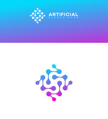 Obraz premium Artificial Intelligence Logo Design Abstract Network Node System