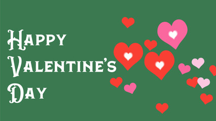 Charming Valentine's Day Greeting with Colorful Hearts on Green Background