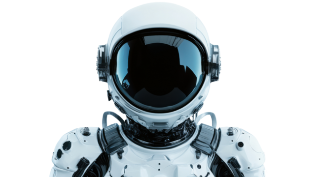 Astronaut wearing spacesuit and helmet with transparent background