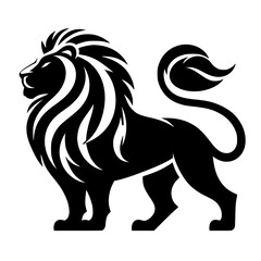 Majestic Lion: A Black and White Vector Graphic Design. Perfect for logos, icons, and any design project needing a powerful symbol of strength and royalty.