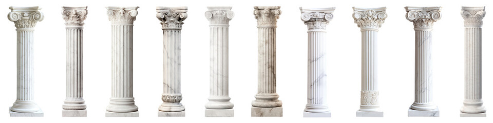 Classic greek pillar architecture png cut out element set, transparent background
