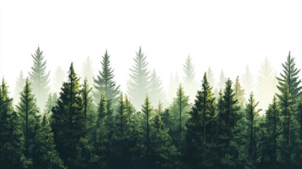 Fototapeta premium Serene Forest Landscape with Tall Trees and Soft Misty Background