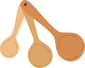Three wooden spoons hanging together, kitchen utensil for cooking, ideal for mixing ingredients and serving food, representing cooking, baking, and homemade meals
