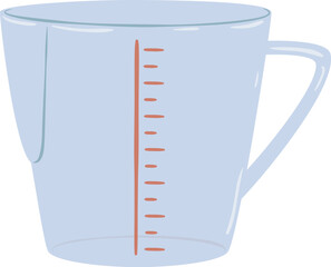 Transparent glass or plastic measuring cup featuring a handle and a red measuring scale, providing an easy way to accurately measure ingredients for cooking and baking tasks