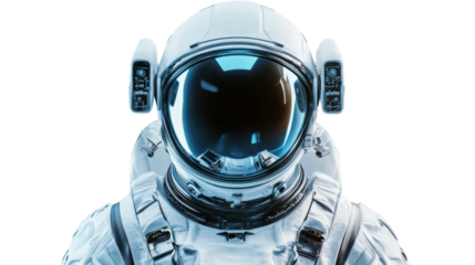 Astronaut wearing space suit and helmet with transparent background