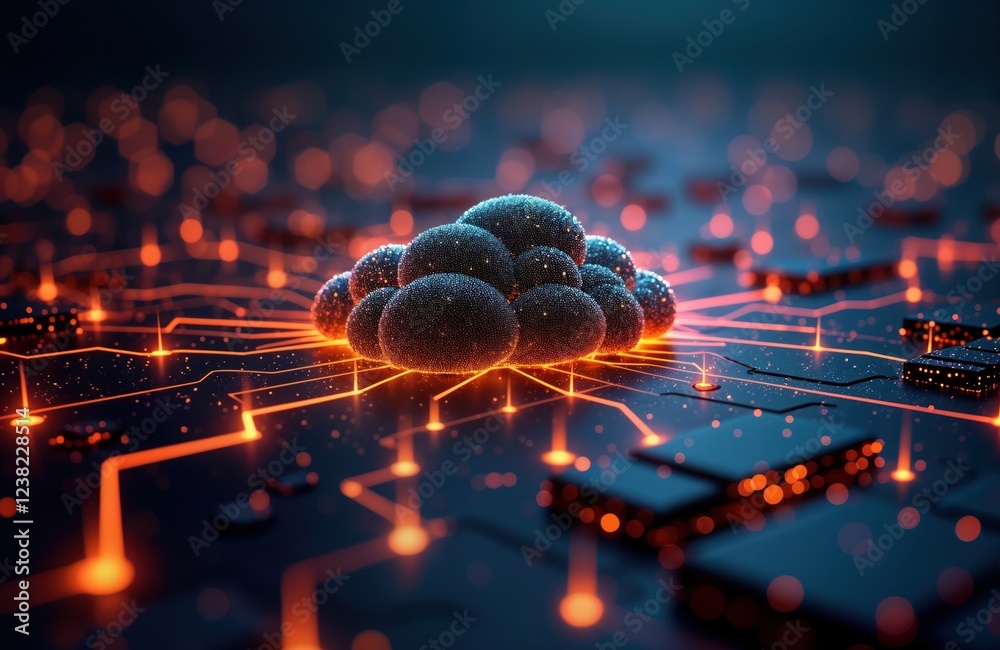Poster futuristic cloud tech concept. abstract image shows cloud computing. data transfer network. digital 