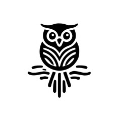 Geometric Owl: Minimalist Black and White Bird Design. Perfect for logo, icon, or graphic design projects.  Clean lines and abstract style.