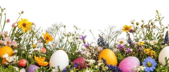 PNG Colorful Easter eggs in a field of wildflowers