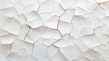 Detailed texture of weathered white wall with cracks and imperfections, closeup architectural study