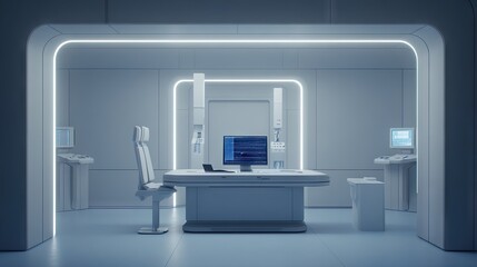 Fototapeta premium A high-tech workstation with a laptop running artificial intelligence code