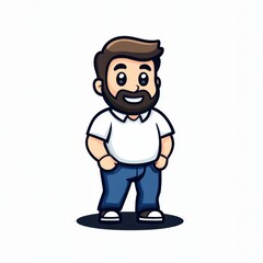 Obraz premium Cute humanoid mascot character standing confidently in casual attire, showcasing a friendly smile and inviting demeanor, perfect for branding and marketing purposes in various creative projects