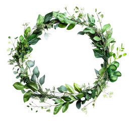 Fototapeta premium PNG Green wreath with varied leaves and blooms