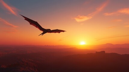 Fototapeta premium Majestic dragon soaring above the Acropolis at sunset with stunning colors illuminating the sky and landscape surrounding the ancient ruins