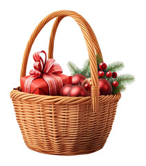 PNG Festive basket filled with decorations and gifts