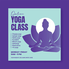 Yoga studio or meditation class editable social media posts, ads, banner or social media square flyer or poster template with yoga girl poses illustration background design