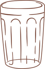 Brown hand drawn outline of an empty ribbed glass standing on a white background, ideal for restaurant menus, drink recipes, and illustrations related to beverages and glassware