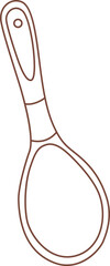 Simple brown line drawing depicting a wooden spoon featuring a hole for hanging, perfect for illustrating cooking, kitchen utensils, and various culinary themes in a minimalist style
